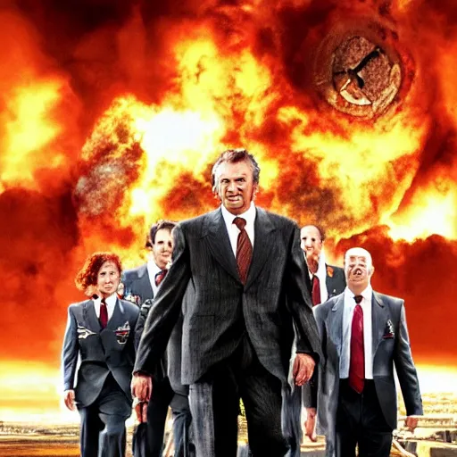 Image similar to armageddon by michael bay movie poster with all characters faces swapped with rowan atkinson, high detail, realistic, 4 k