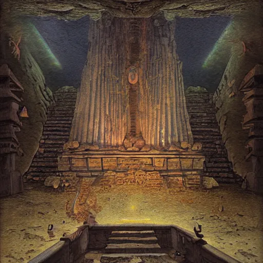 Prompt: inside the temple of dagon submerged beneath the ocean by pieter s aenredam