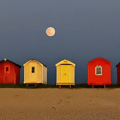 Image similar to there was a lovely orange super moon over the beach huts and the isle of wight, photo taken by an terrible photographer