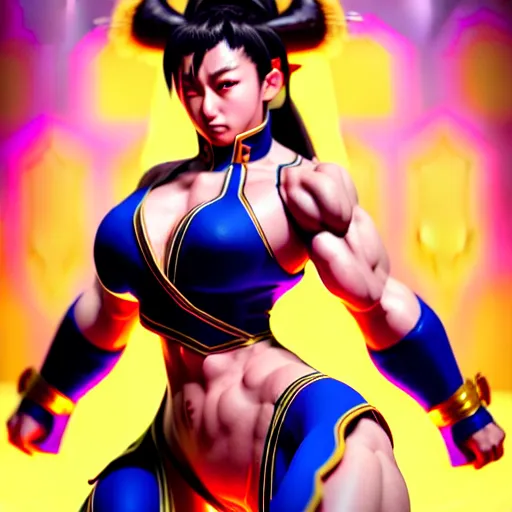 Prompt: epic professional digital art of Chun Li by Hicham Habchi and Kim Sung Capcom, character profile art, trending on artstation, cgsociety, wlop, cosmic, epic, stunning, gorgeous