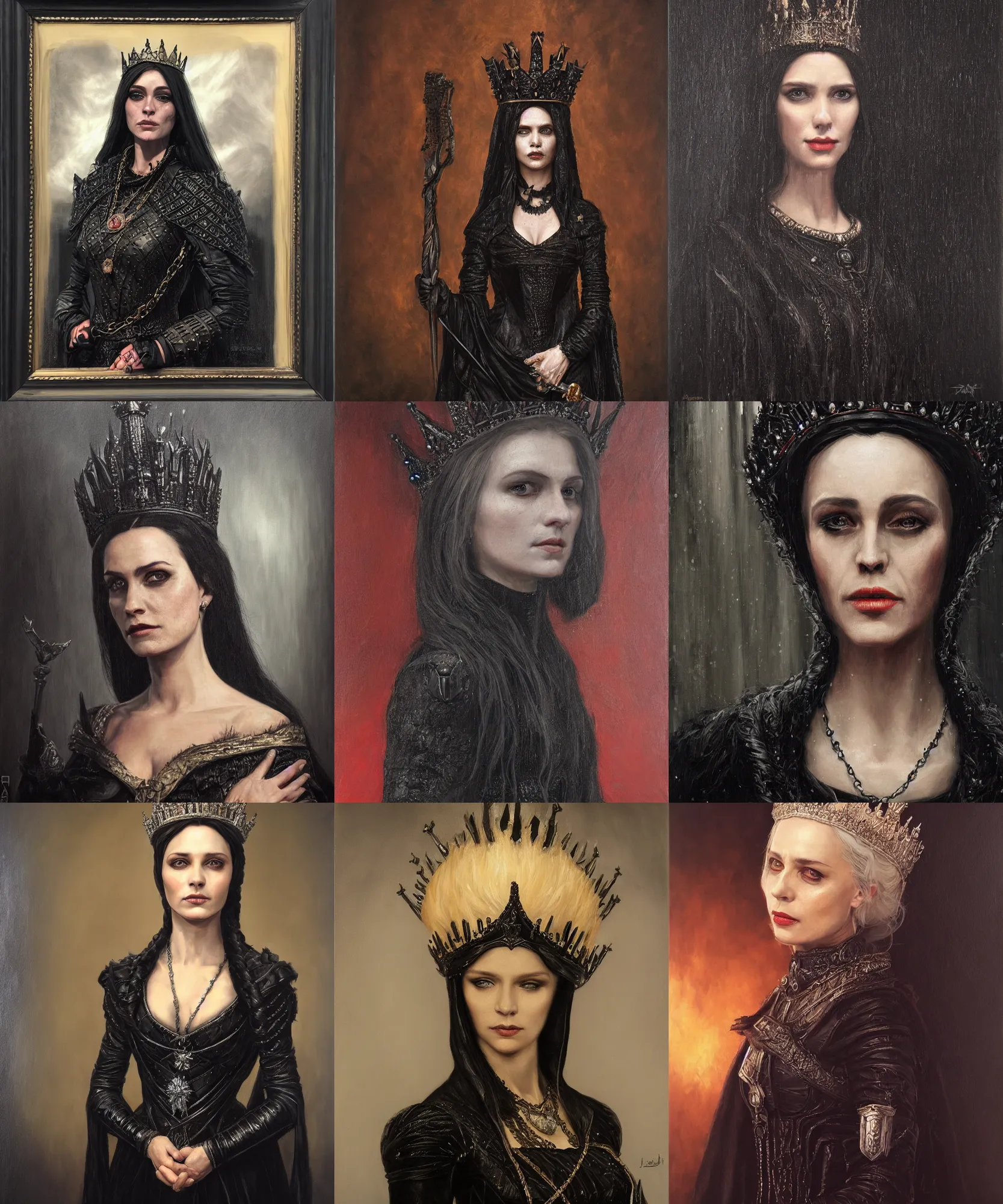 Prompt: The portrait of Lady in black wax crown by Wright Joseph, dark fantasy, witcher, very detailed oil painting, masterpiece, 8k