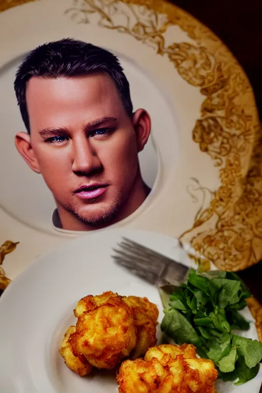 Prompt: a tater tot on a plate with channing tatum face, intricate, 8 k highly professionally detailed, hdr, cgsociety