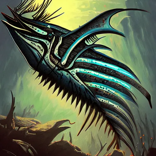 Image similar to zombified tribal sailfish, trending on artstation, ultra fine detailed, hyper detailed, hd, concept art, digital painting
