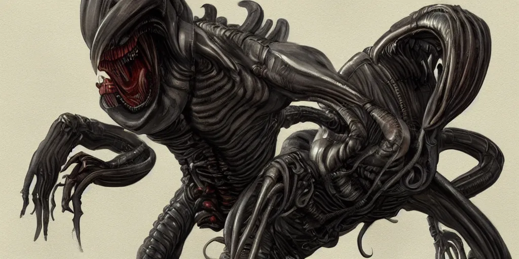 Prompt: previously unseen xenomorph, concept art, character concept, Alien,