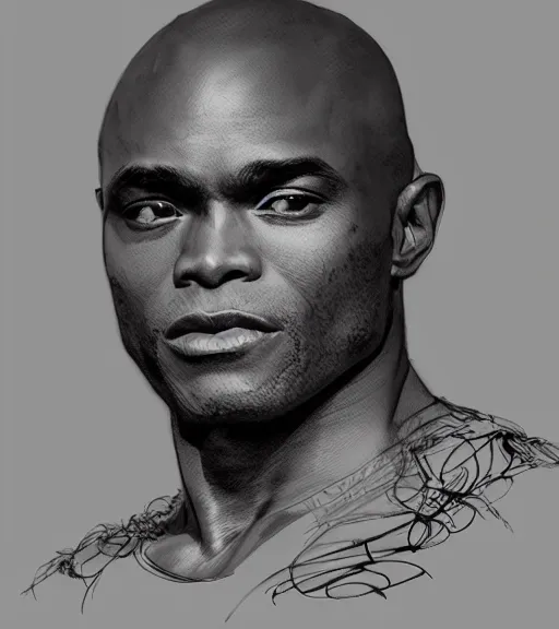 Image similar to portrait of anderson silva, pen and ink, intricate line drawings, by craig mullins, ruan jia, kentaro miura, greg rutkowski, loundraw