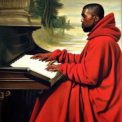 Prompt: kanye west as beethoven, oil painting, renaissance