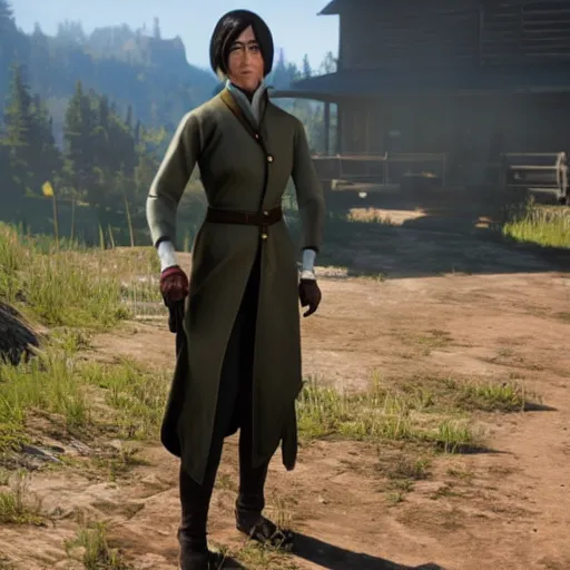 Image similar to toph beifong in red dead redemption 2, character render, full body shot, highly detailed, in game render