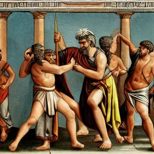 Image similar to ancient greek people fight against managers