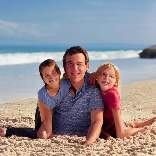 Prompt: portrait of a happy family on a beach