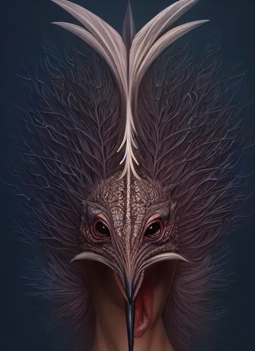 Prompt: anthropomorphic triangle brain in edgy darkshadowiron bird of paradise, intricate, elegant, highly detailed animal monster, digital painting, artstation, concept art, smooth, sharp focus, illustration, art by artgerm, dwayne barlowe, trending on artstation and greg rutkowski and alphonse mucha, 8 k