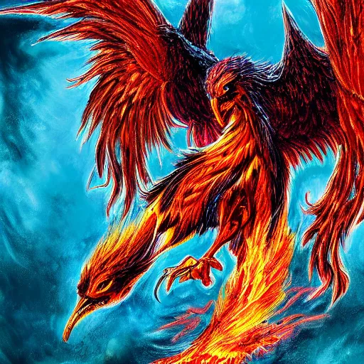 Prompt: hyperdetailed image of a phoenix with its full body flaming and wings spread 8 k extremely detailed hd hyperrealism fiery extremely accurate unbelievably creepy magic realism