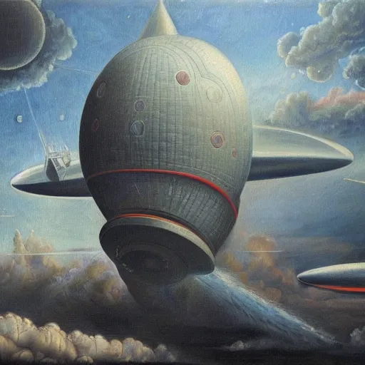 Image similar to A very detailed oil painting of a huge spaceship by Bosch