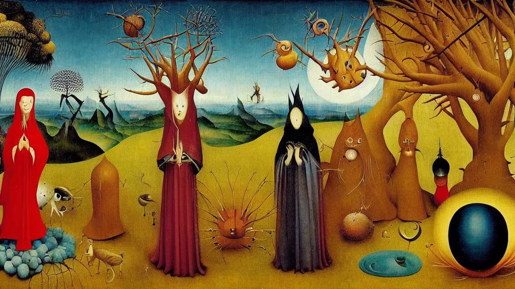 Prompt: a beautiful digital single panel painting digital render of a landscape with strange weird creatures. remedios varo. hieronymus bosch. chiho aoshima. johfra bosschart