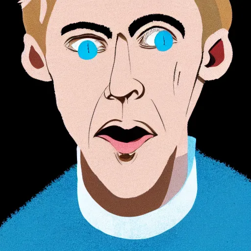 Image similar to A gangly british man, with short blond hair and stubble wearing a corduroy jacket and turtleneck , blue eyes, pale skin, English heritage, digital art, cartoon, mid-shot, 8k