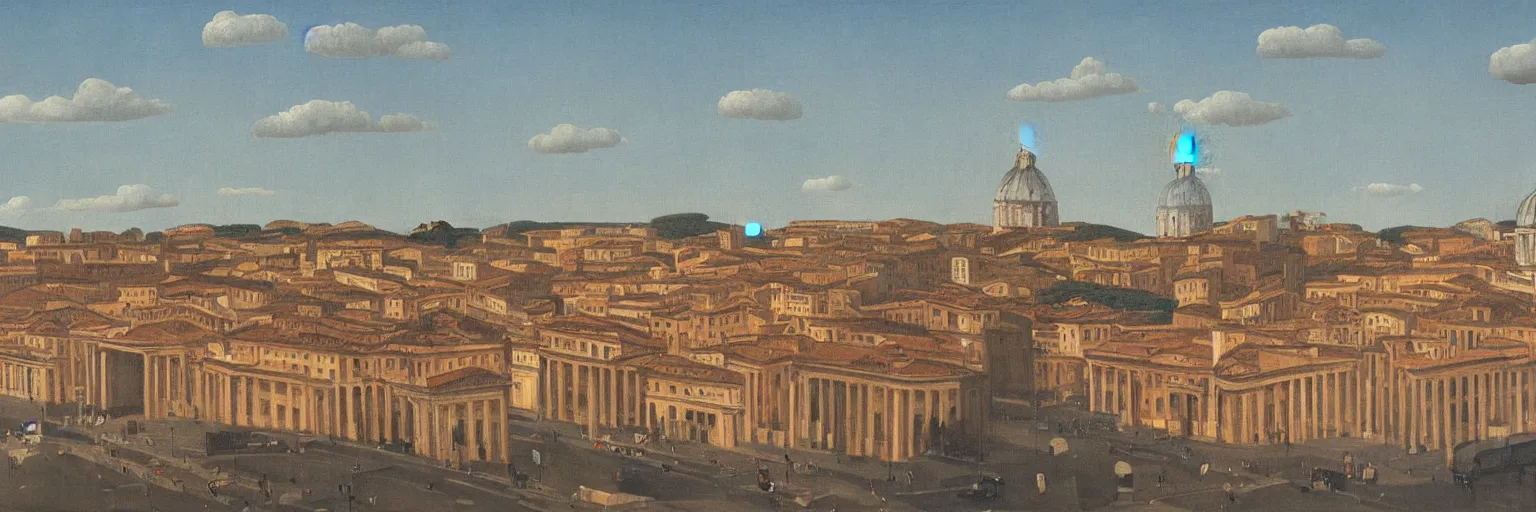 Prompt: rome cityscape oil painting magritte