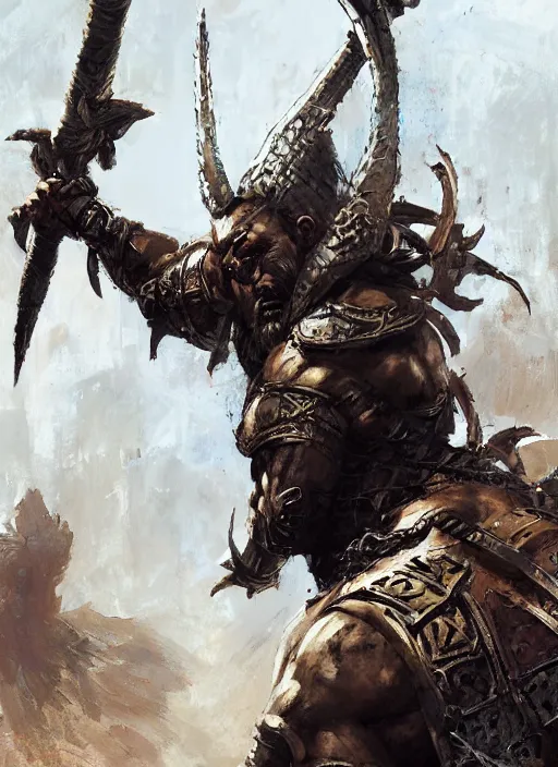 Image similar to ancient historically accurate depiction of the Bible Character Goliath of Gath, the Philistine warrior giant in ancient persian chainmail armor, dramatic lighting art by Yoji Shinkawa by Richard Schmid by greg rutkowski by Sandra Chevrier by Jeremy Lipking cinematic dramatic