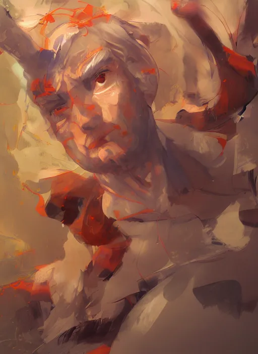 Prompt: semi reallistic gouache gesture painting, by yoshitaka amano, by ruan jia, by conrad roset, by dofus online artists, detailed anime 3 d render of orange donald trump, behind bars, portrait, cgsociety, artstation, rococo mechanical, digital reality, sf 5 ink style, dieselpunk atmosphere, gesture drawn