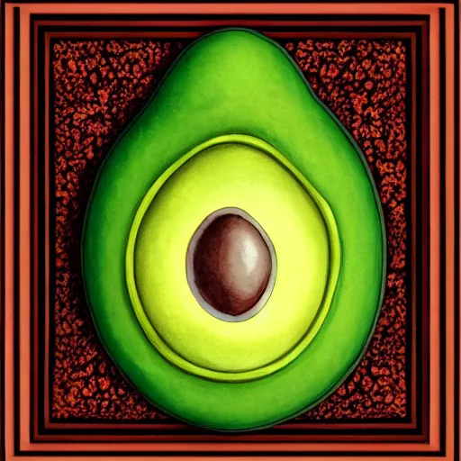 Image similar to Ornate Art Deco Avocado, watercolour, photorealistic, high resolution, white background, award winning