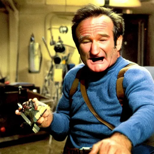 Image similar to robin williams mutating into the thing, practical effects, industrial lights and magic