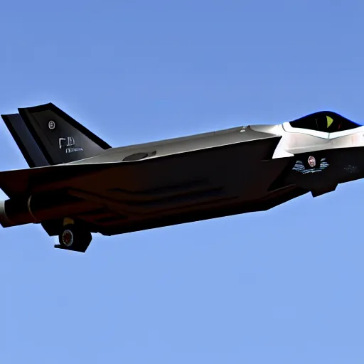 Image similar to The F-35 in the style of the Space Shuttle, black belly, white cloth top