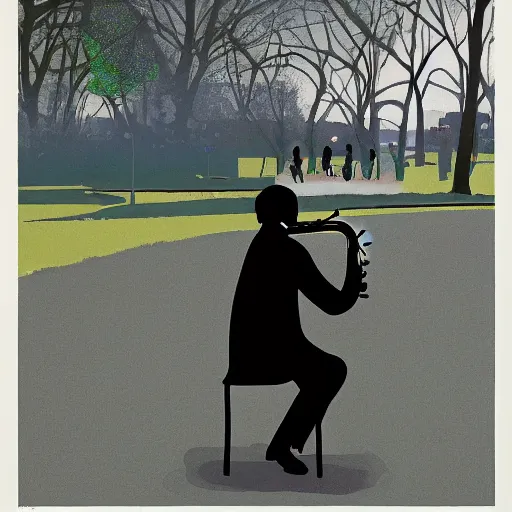 Image similar to crying saxophone player in a park by tatsuro kiuchi