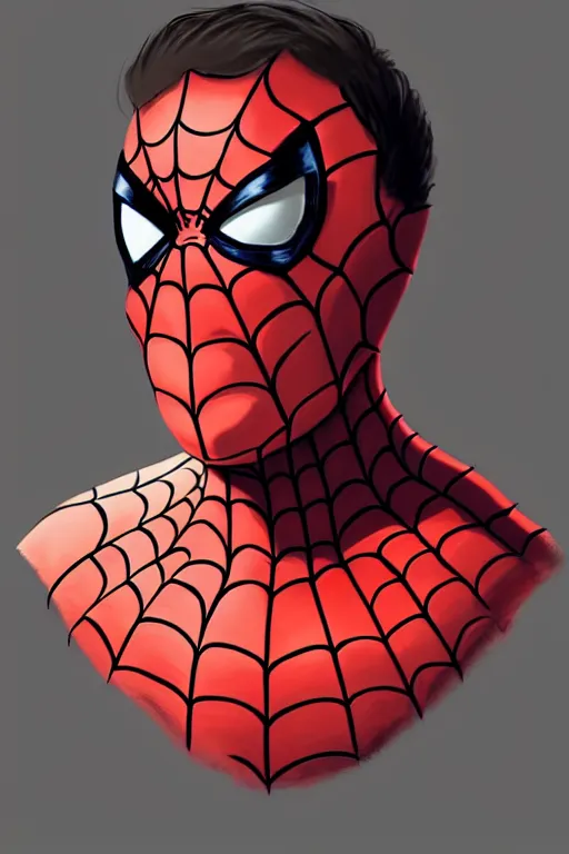 Image similar to Glenn Quagmire as Spider Man, Spider Man costume unmasked, Glenn Quagmire hairstyle, Glenn Quagmire body type, Glenn Quagmire Face, calm, grumpy, portrait, masculine figure, highly detailed, digital painting, artstation, concept art, smooth, sharp focus, illustration, cinematic lighting, art by artgerm and greg rutkowski and alphonse mucha