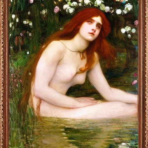 Prompt: ophelia by john william waterhouse, rosetti, monet, william holman hunt, 8 k