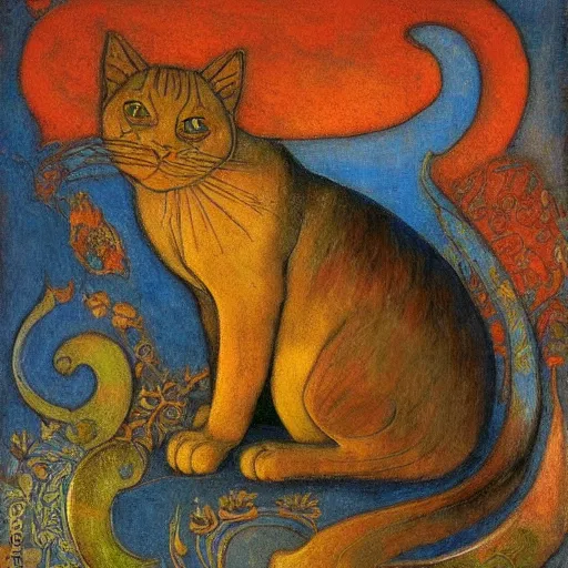 Prompt: cloisonne cat figurine, by annie swynnerton and diego rivera and nicholas roerich and jean delville, symbolist, dramatic lighting, god rays, art brut, rich colors, smooth, sharp focus, extremely detailed, adolf wolfli and ( donato giancola and bilibin )