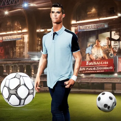 Image similar to a movie still from the antiques roadshow, cristiano ronaldo with a priceless soccer ball, uhd, 8k,