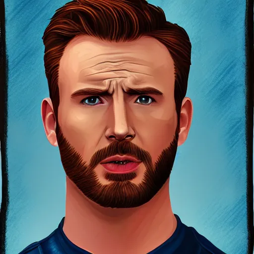 Image similar to portrait of chris evans from movie captain america, highly detailed, centered, solid color background, digital painting