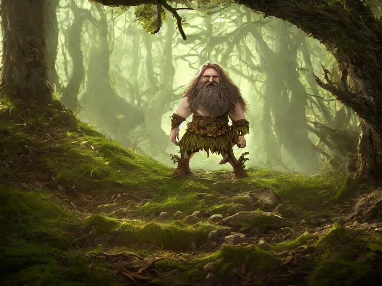 Image similar to Scared High Fantasy Dwarf Druid tripping through Haunted Forest, RPG Portrait Reference, Oil Painting, Trending on Artstation, octane render, Insanely Detailed, 8k, HD