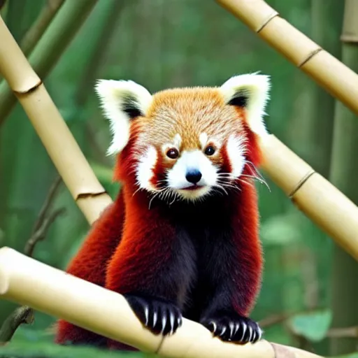 Prompt: beautiful red panda playing in bamboo forest