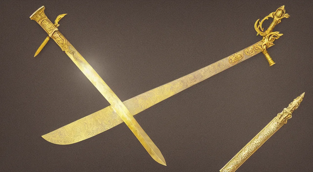 Image similar to a glorious sword with golden hilt with ambient glow around it