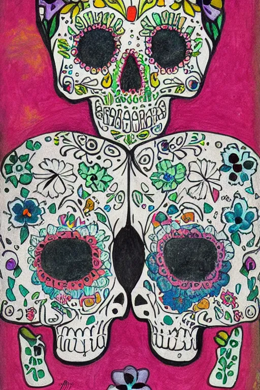 Prompt: illustration of a sugar skull day of the dead girl, art by hilma af klint