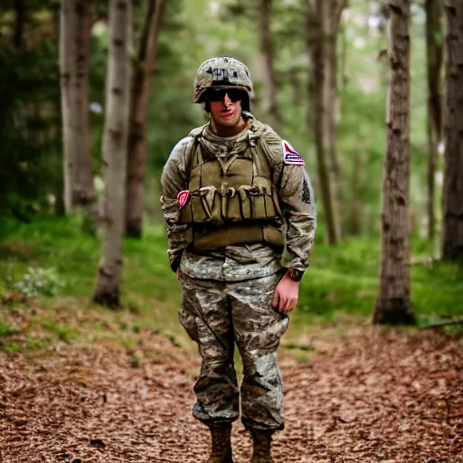 Image similar to Fox dressed in a modern American soldier uniform with a helmet, 85mm f/1.4