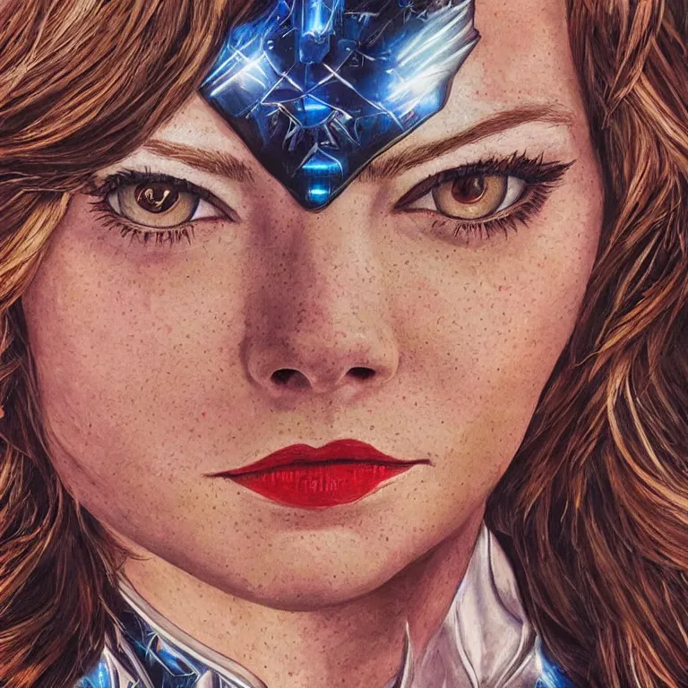 Image similar to highly detailed portrait of Emma Stone as Superwoman, intricate, masterpiece