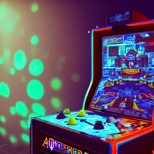 Image similar to 1990s arcade machine, octane render, unreal engine, digital art, Artstation, Trending on Artstation, cgsociety, Pinterest, 8k , close up to the screen, godrays, volumetric, reflections, cinematic, epic, accurate, coherent,