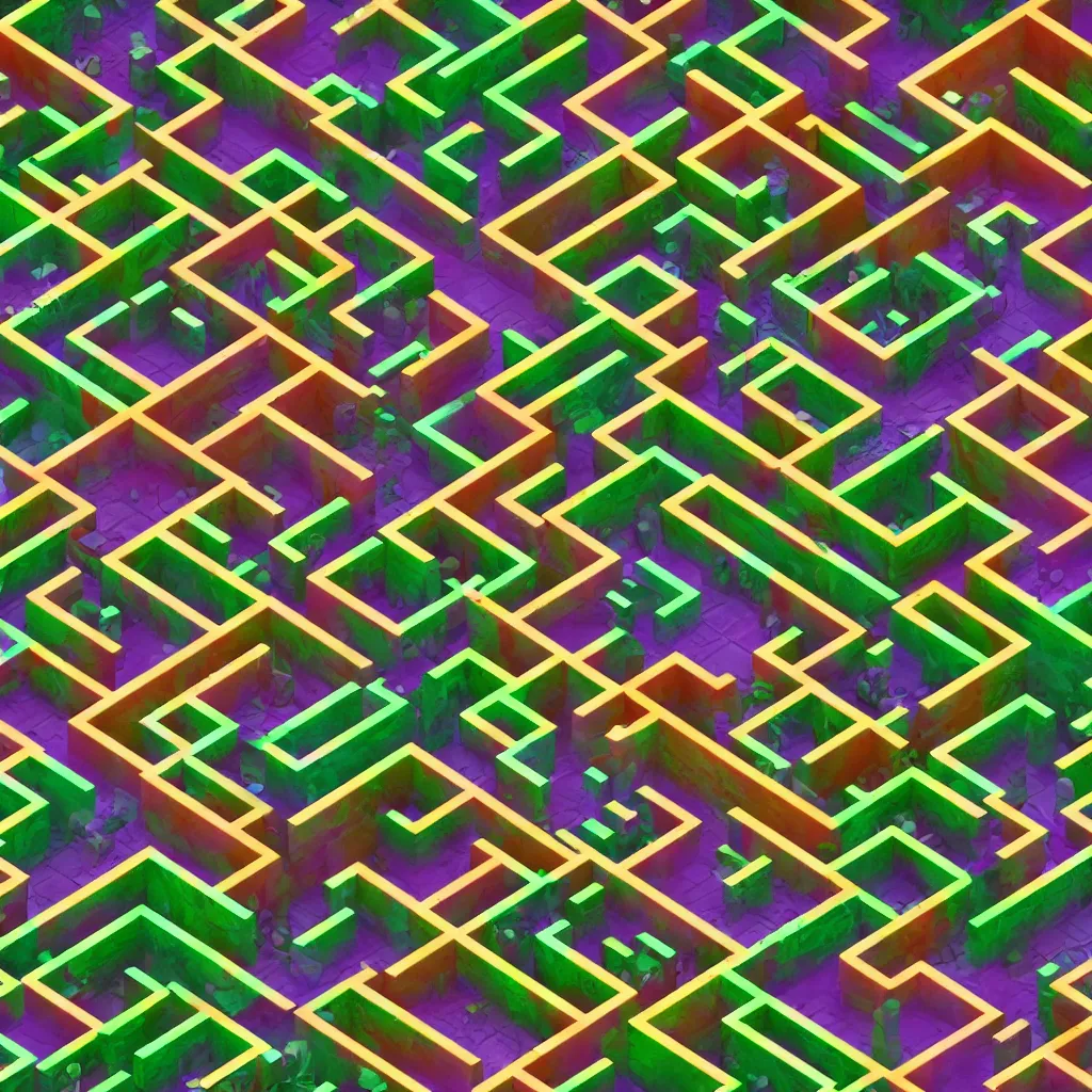 Prompt: wimmelbilder maze made of 80's arcade jungle level, isometric, octane render, particle effects, unreal engine, very sharp, high contrast