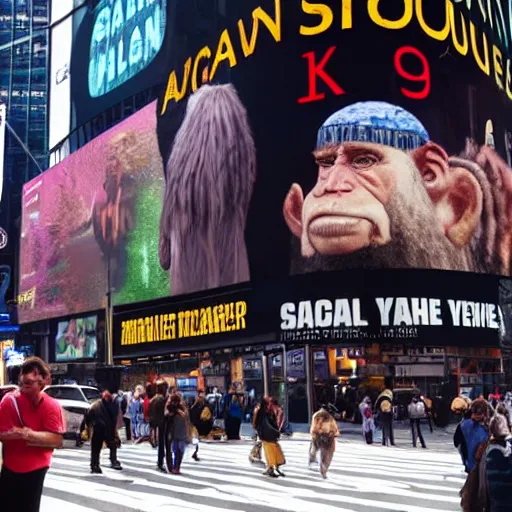 Image similar to a neanderthal confused in times square