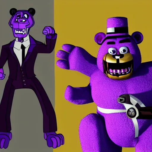 Image similar to Nicholas Cage in Five nights at Freddy's enjoying the purple guy