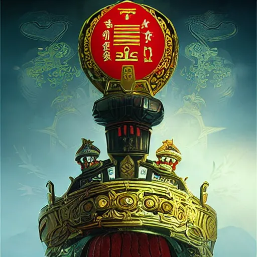 Prompt: The chinese crown, game poster printed on playstation 2 video game box , Artwork by Sergey Kolesov, cinematic composition