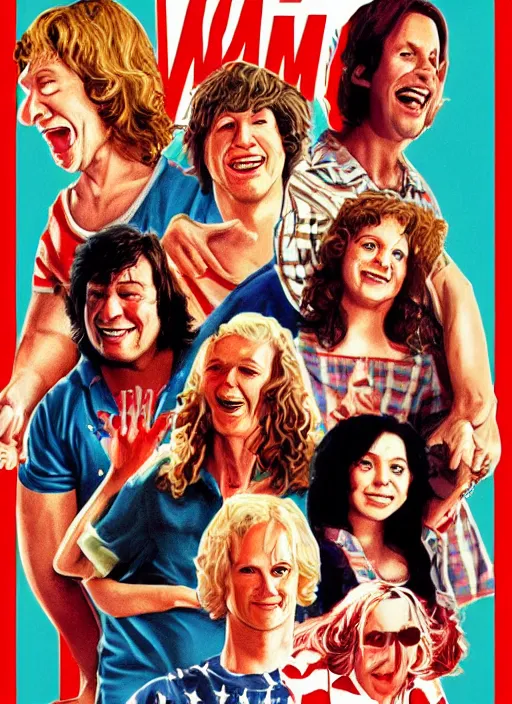 Image similar to wet hot american summer ( 2 0 0 1 ), poster art by sarah louisa kilpack, behance contest winner, american realism, poster art, movie poster, concert poster