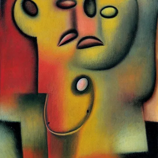 Image similar to Oil painting by Roberto Matta. Strange mechanical beings kissing. Close-up portrait by Lisa Yuskavage. Paul Klee.