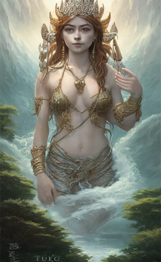 Image similar to the goddess of the lake, highly detailed, d & d, water everwhere fantasy, highly detailed, digital painting, trending on artstation, concept art, sharp focus, global illumination, ray tracing, illustration, art by artgerm and greg rutkowski and fuji choko and viktoria gavrilenko and hoang lap