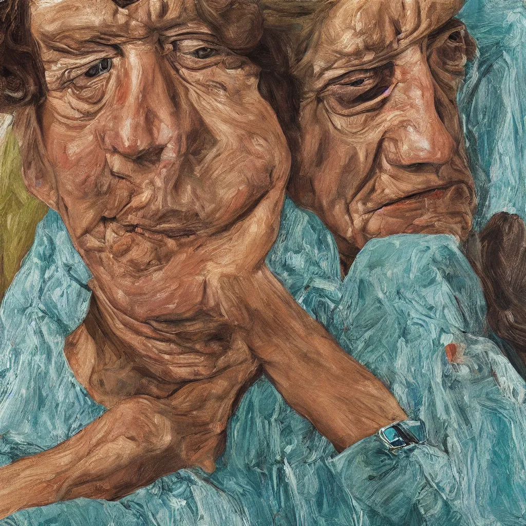 Image similar to high quality high detail painting by lucian freud, jenny savile, portrait, turquoise, hd