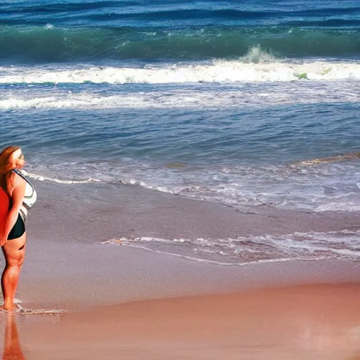 Image similar to Big woman on the beach, realistic photo, high detailed