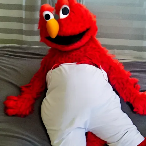 Prompt: thicc elmo on the bed