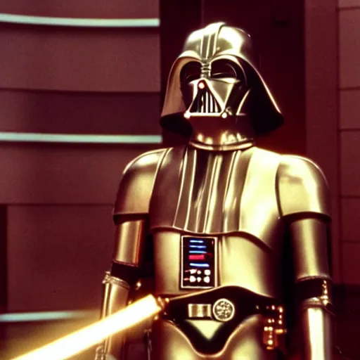 Prompt: movie still of c 3 po as darth vader star wars ( 1 9 7 7 )