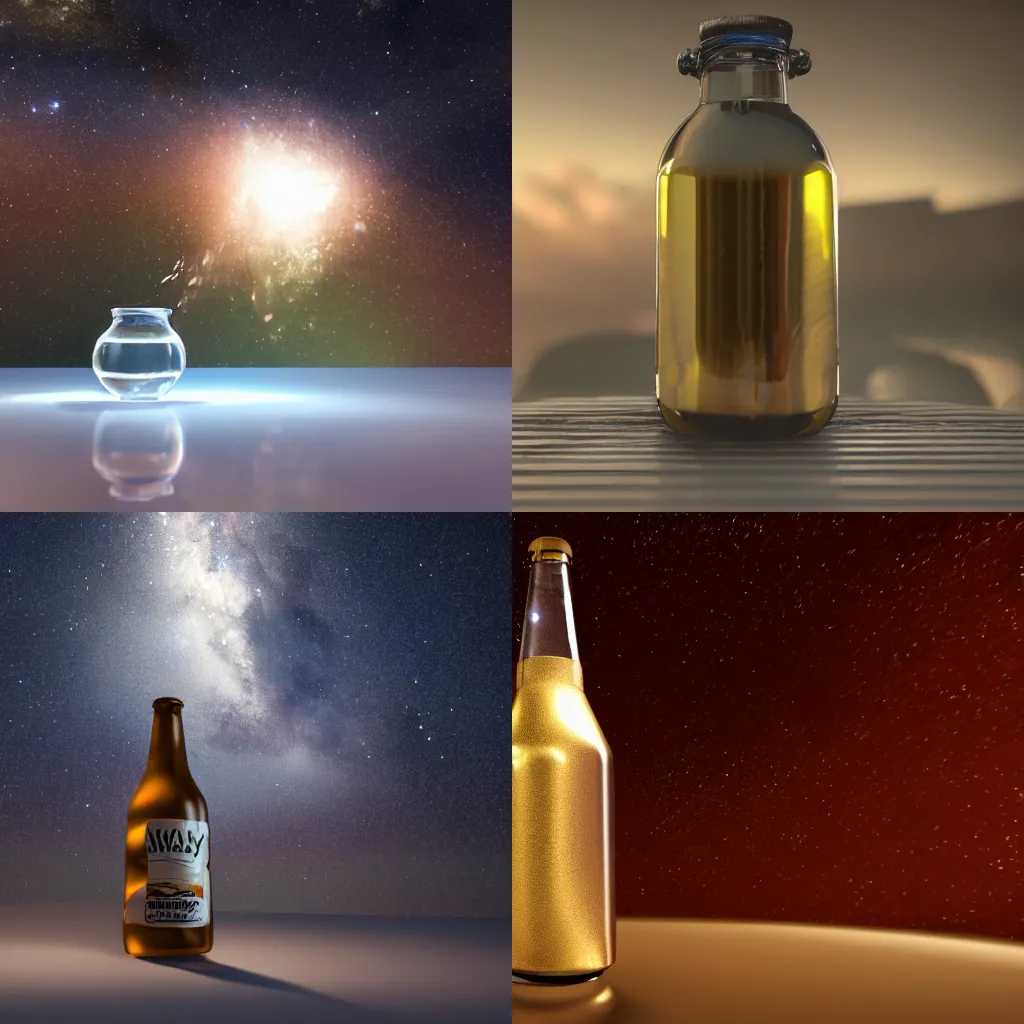 Prompt: milkyway contained in a glass bottle, 4K, unreal engine, octane render