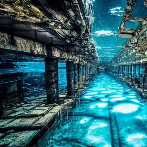 Prompt: underwater city long exposure